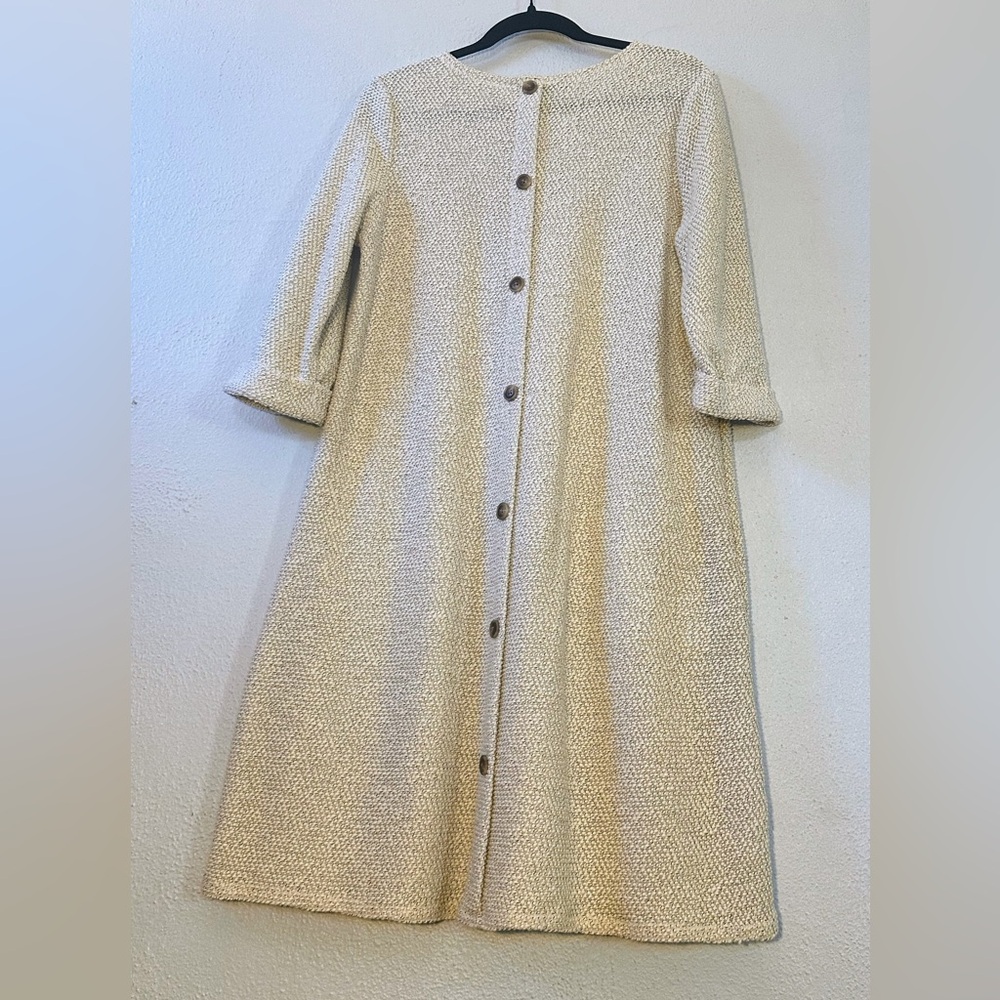 Robert Louis Cream Long Sleeve Dress Tunic NEW Pockets textured MIDI M new